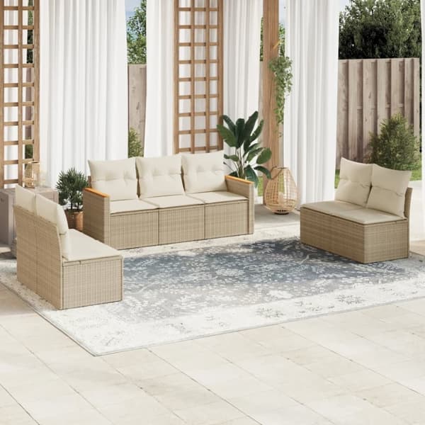 vidaXL sofasæt til haven 7 dele med hynder polyrattan beige