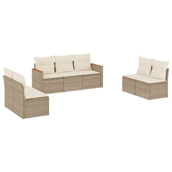 vidaXL sofasæt til haven 7 dele med hynder polyrattan beige
