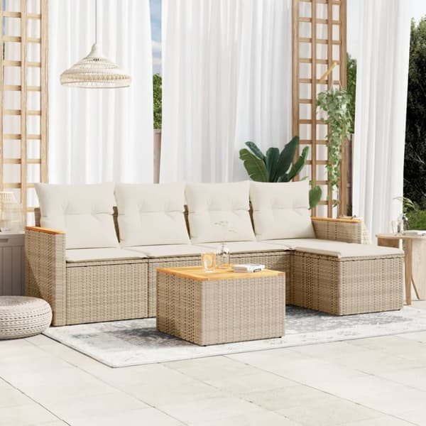vidaXL sofasæt til haven 6 dele med hynder polyrattan beige