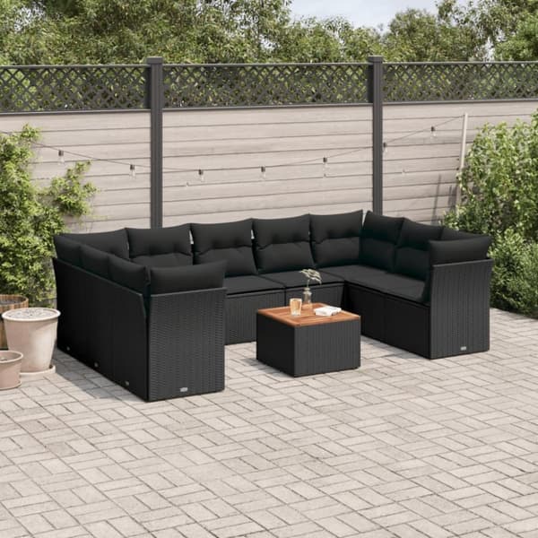 vidaXL sofasæt til haven 10 dele med hynder polyrattan sort