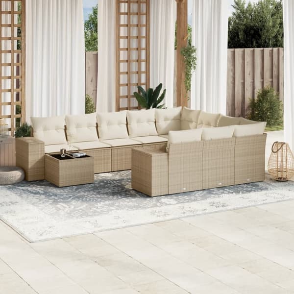 vidaXL sofasæt til haven 11 dele med hynder polyrattan beige