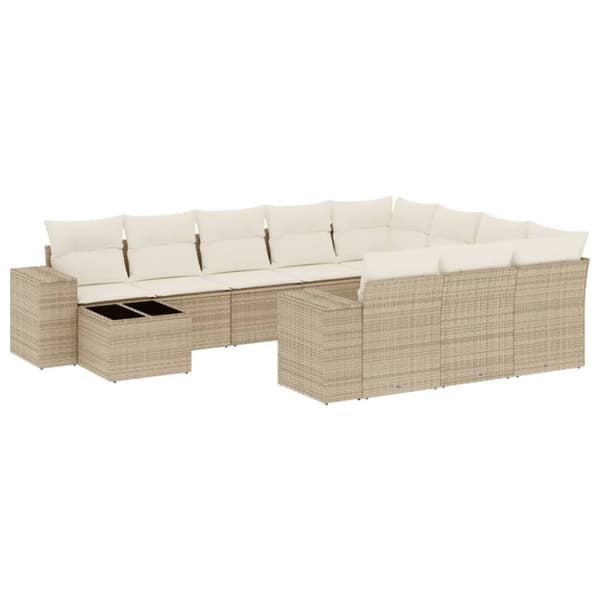 vidaXL Loungegrupp för trädgården m. dynor 11 delar beige konstrotting