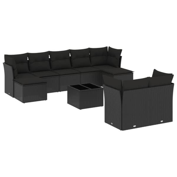vidaXL sofasæt til haven 10 dele med hynder polyrattan sort