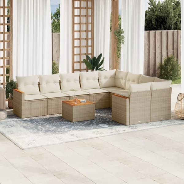 vidaXL sofasæt til haven 10 dele med hynder polyrattan beige