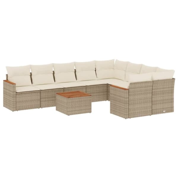vidaXL sofasæt til haven 10 dele med hynder polyrattan beige