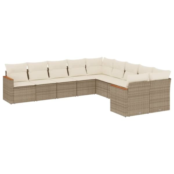 vidaXL sofasæt til haven 10 dele med hynder polyrattan beige