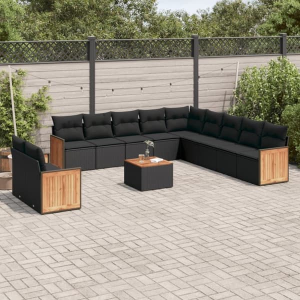vidaXL sofasæt til haven 12 dele med hynder polyrattan sort