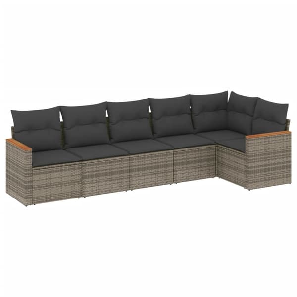 vidaXL sofasæt til haven 6 dele med hynder polyrattan grå