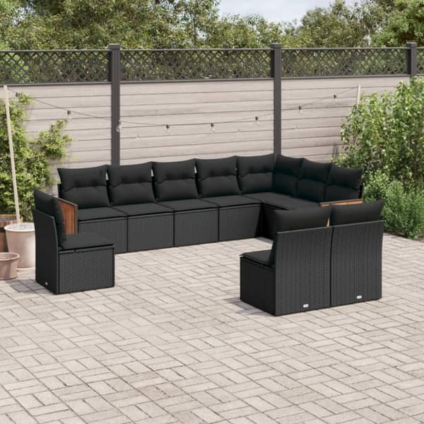 vidaXL sofasæt til haven 10 dele med hynder polyrattan sort