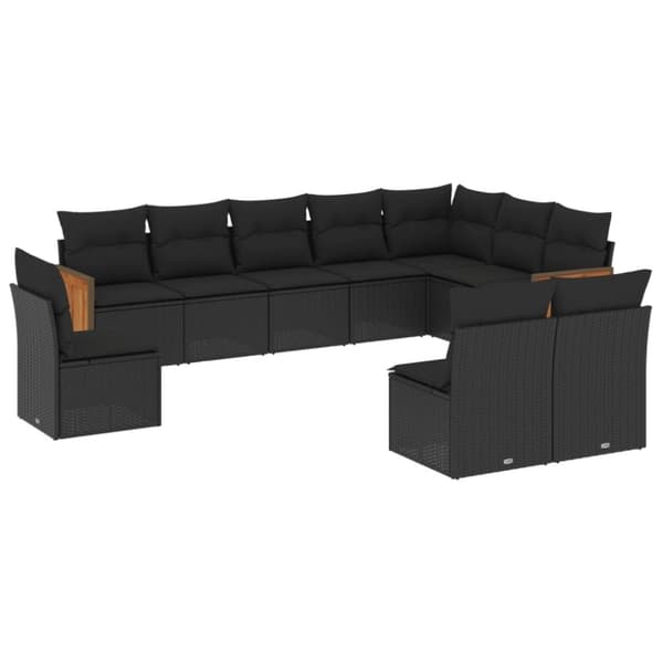 vidaXL sofasæt til haven 10 dele med hynder polyrattan sort