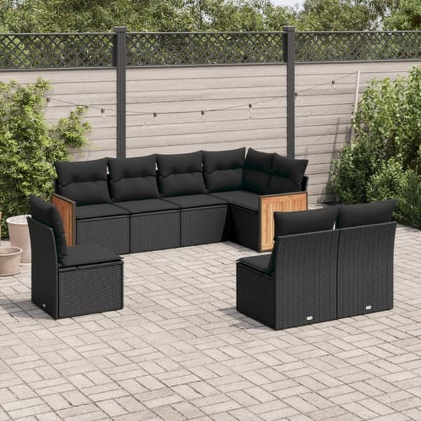 vidaXL sofasæt til haven 8 dele med hynder polyrattan sort