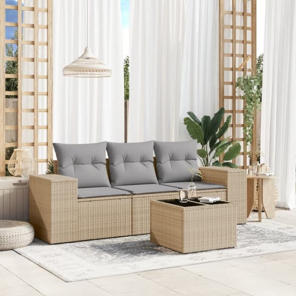 vidaXL sofasæt til haven 4 dele med hynder polyrattan beige