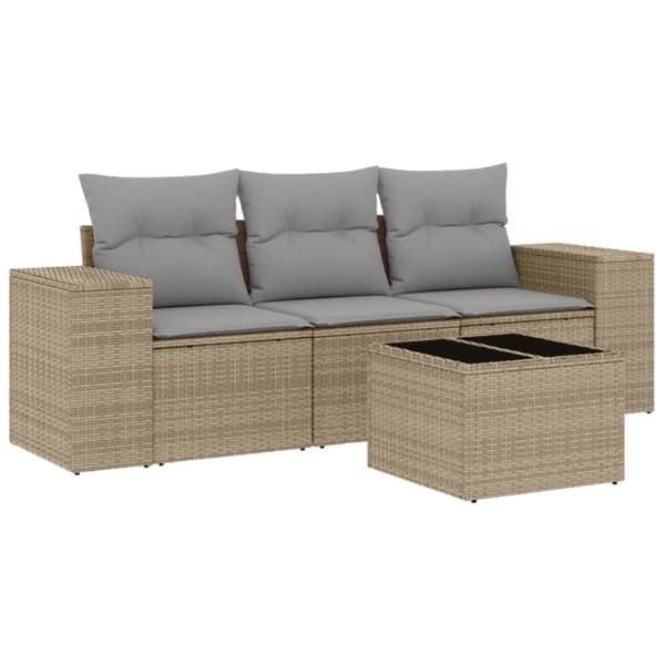 vidaXL sofasæt til haven 4 dele med hynder polyrattan beige