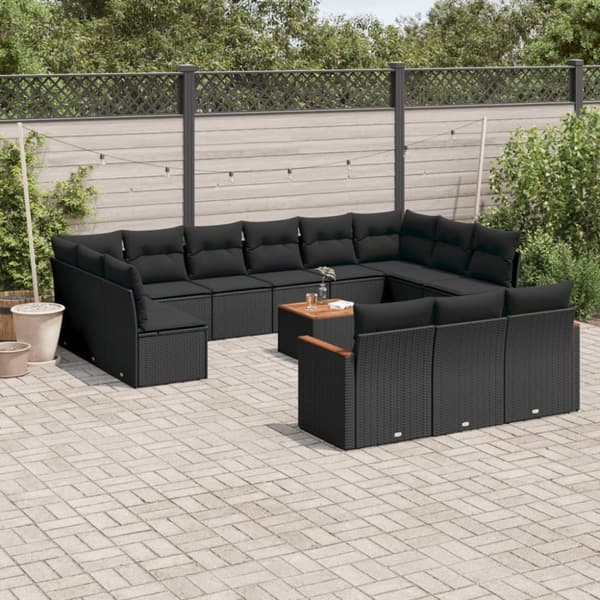 vidaXL sofasæt til haven 14 dele med hynder polyrattan sort