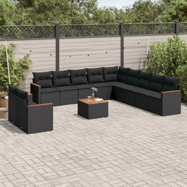 vidaXL sofasæt til haven 12 dele med hynder polyrattan sort