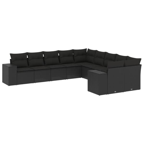 vidaXL sofasæt til haven 10 dele med hynder polyrattan sort