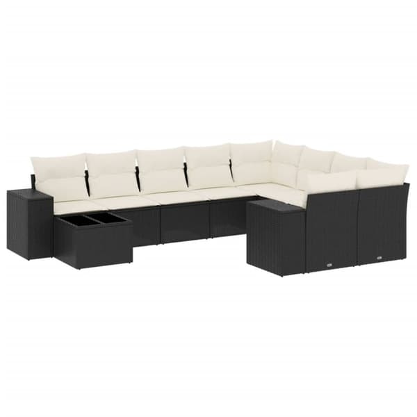 vidaXL sofasæt til haven 10 dele med hynder polyrattan sort