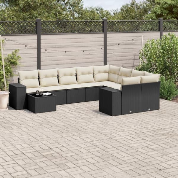 vidaXL sofasæt til haven 10 dele med hynder polyrattan sort