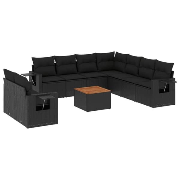 vidaXL sofasæt til haven 10 dele med hynder polyrattan sort