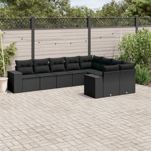 vidaXL sofasæt til haven 9 dele med hynder polyrattan sort