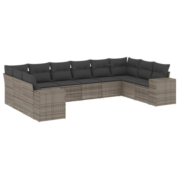 vidaXL sofasæt til haven 10 dele med hynder polyrattan grå