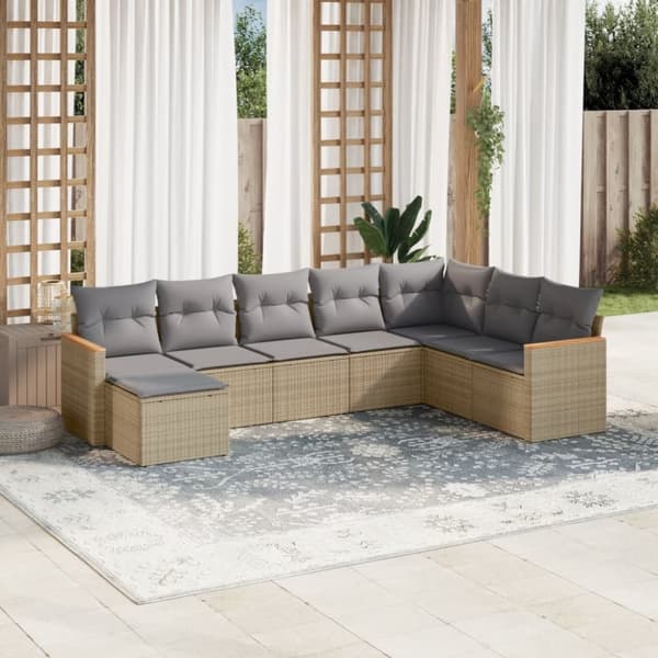 vidaXL havesofasæt 8 dele med hynder polyrattan beige