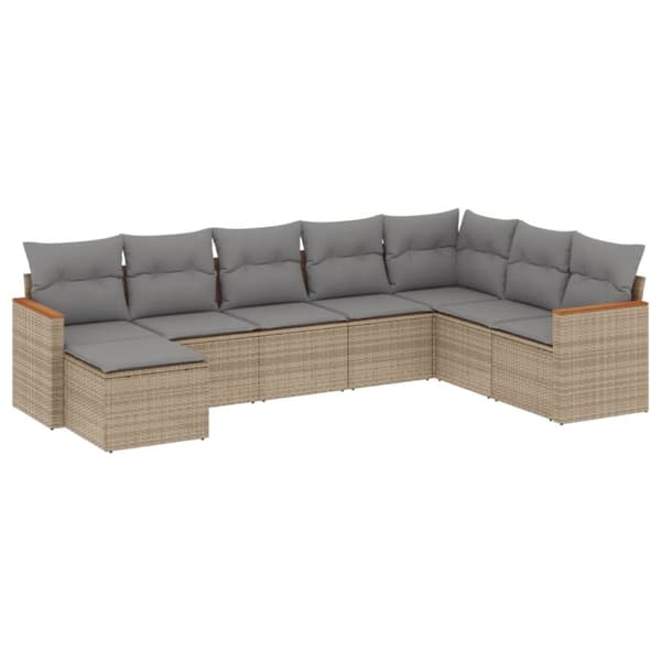 vidaXL havesofasæt 8 dele med hynder polyrattan beige
