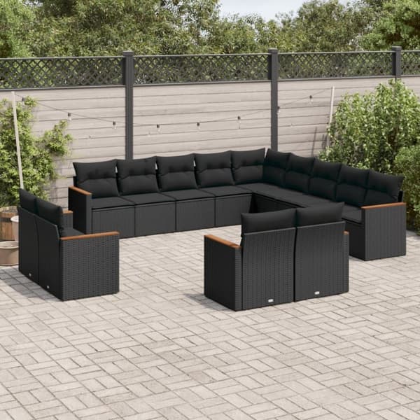 vidaXL sofasæt til haven 13 dele med hynder polyrattan sort