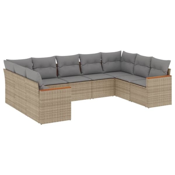 vidaXL spisebordssæt til haven 9 dele med hynder polyrattan beige