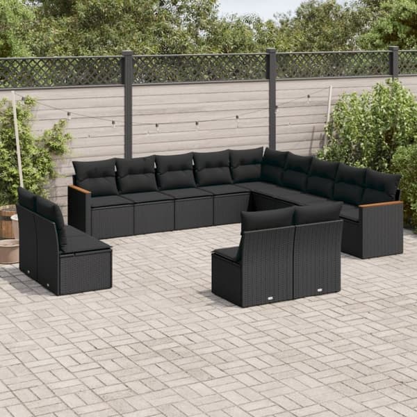vidaXL sofasæt til haven 13 dele med hynder polyrattan sort