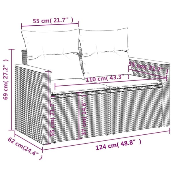 vidaXL havesofasæt 8 dele med hynder polyrattan beige