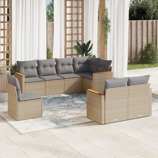 vidaXL havesofasæt 8 dele med hynder polyrattan beige