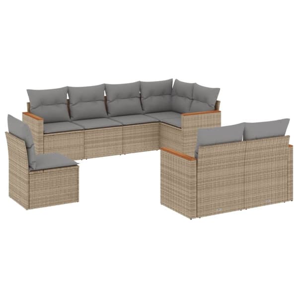 vidaXL havesofasæt 8 dele med hynder polyrattan beige
