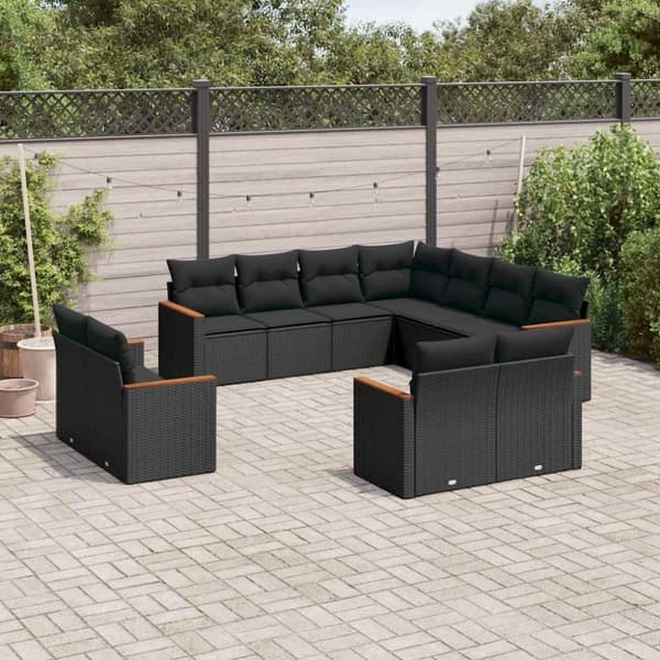 vidaXL sofasæt til haven 11 dele med hynder polyrattan sort