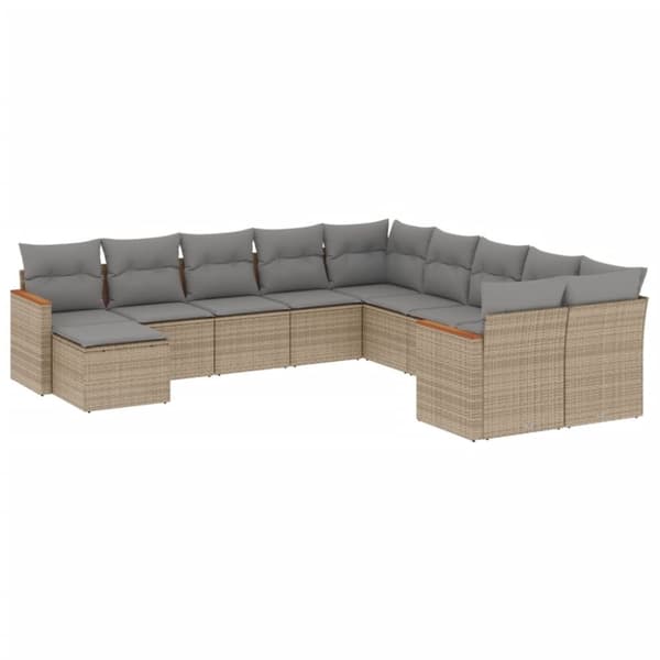 vidaXL havesofasæt 11 dele med hynder polyrattan beige