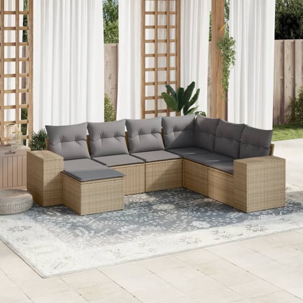 vidaXL sofasæt til haven 7 dele med hynder polyrattan beige