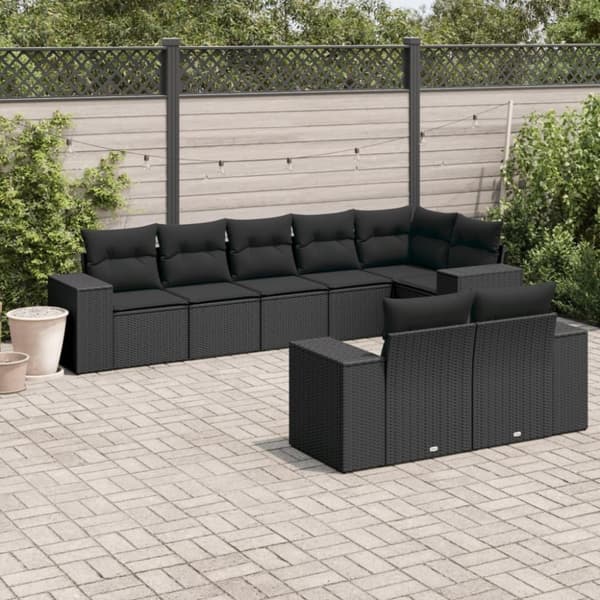 vidaXL sofasæt til haven 8 dele med hynder polyrattan sort