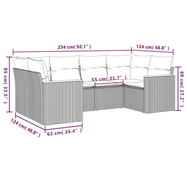 vidaXL havesofasæt 6 dele med hynder polyrattan beige