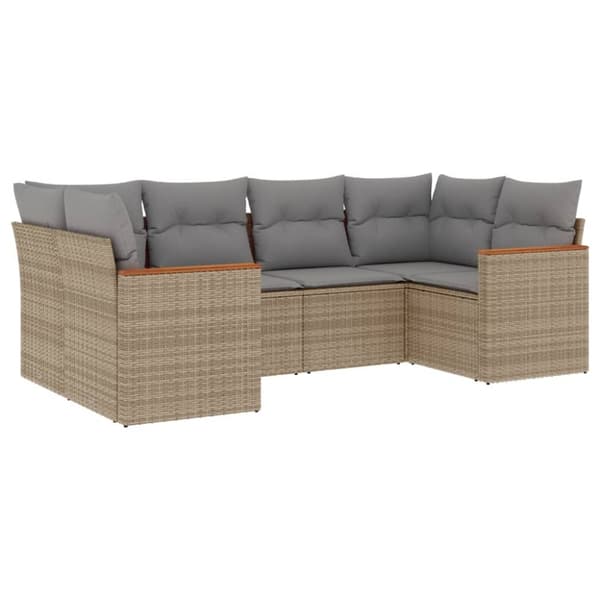 vidaXL havesofasæt 6 dele med hynder polyrattan beige