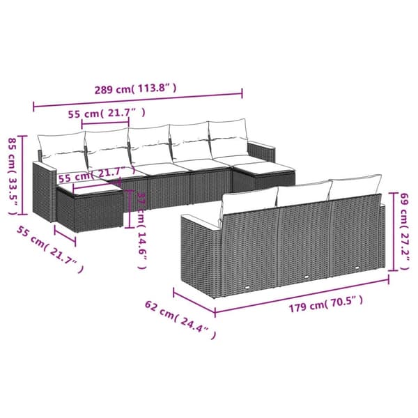 vidaXL havesofasæt 10 dele med hynder polyrattan beige