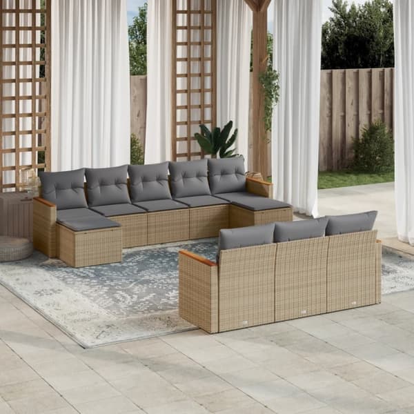 vidaXL havesofasæt 10 dele med hynder polyrattan beige