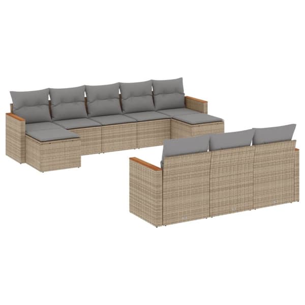 vidaXL havesofasæt 10 dele med hynder polyrattan beige