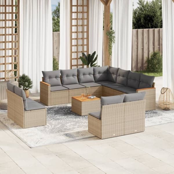 vidaXL havesofasæt 12 dele med hynder polyrattan beige