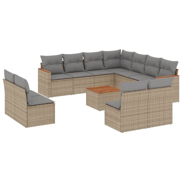 vidaXL havesofasæt 12 dele med hynder polyrattan beige