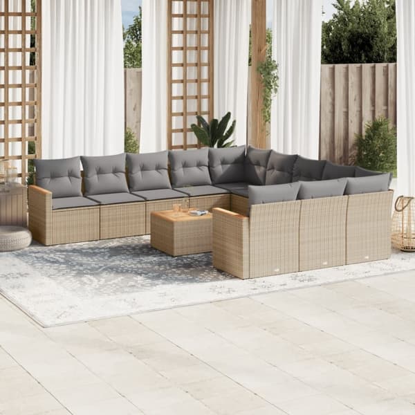 vidaXL havesofasæt 12 dele med hynder polyrattan beige