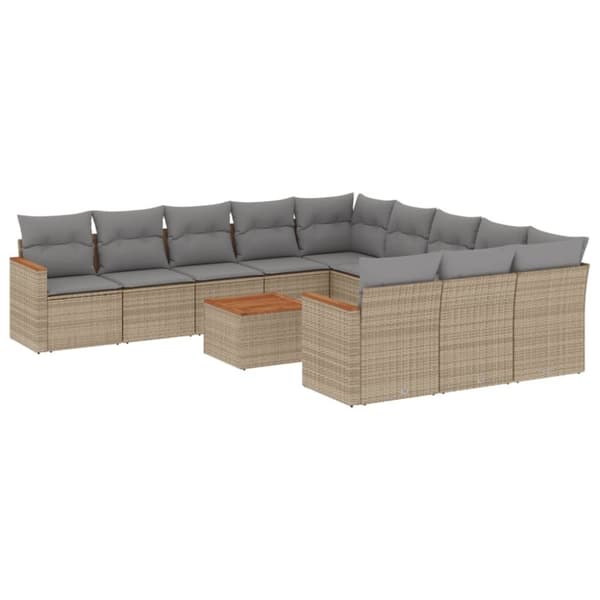 vidaXL havesofasæt 12 dele med hynder polyrattan beige