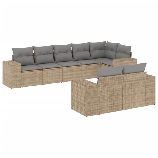 vidaXL sofasæt til haven 8 dele med hynder polyrattan beige