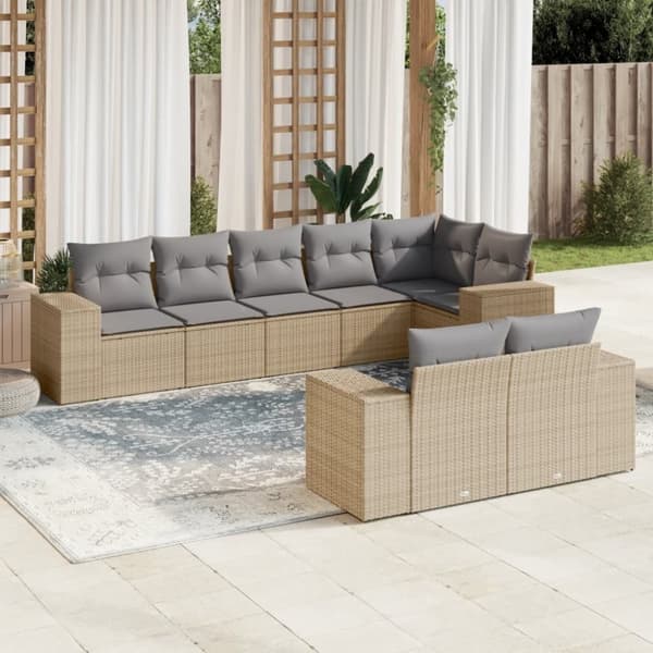vidaXL sofasæt til haven 8 dele med hynder polyrattan beige