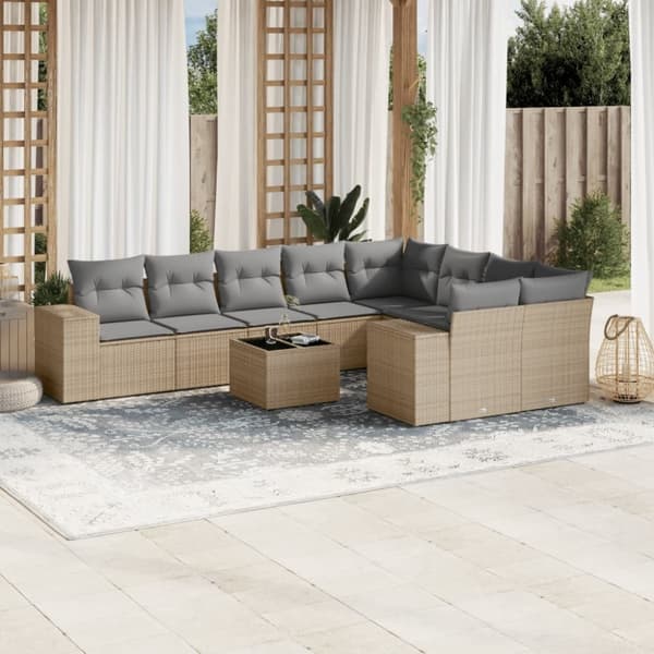 vidaXL sofasæt til haven 10 dele med hynder polyrattan beige