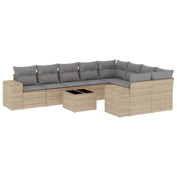 vidaXL sofasæt til haven 10 dele med hynder polyrattan beige